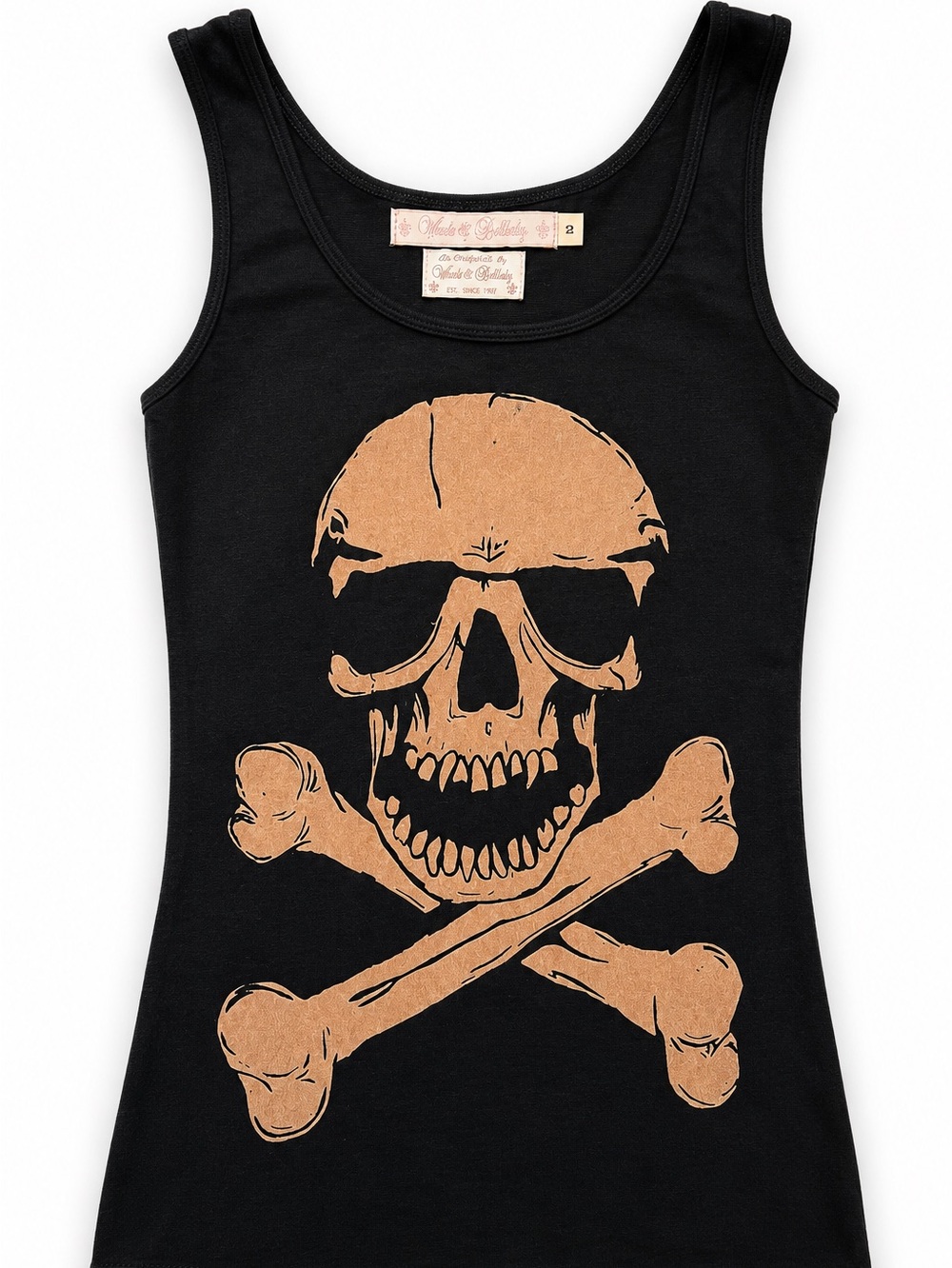 Wheels & Dollbaby Skull & Crossbones Flocked Tank Top NWOT Size 2 Y2K